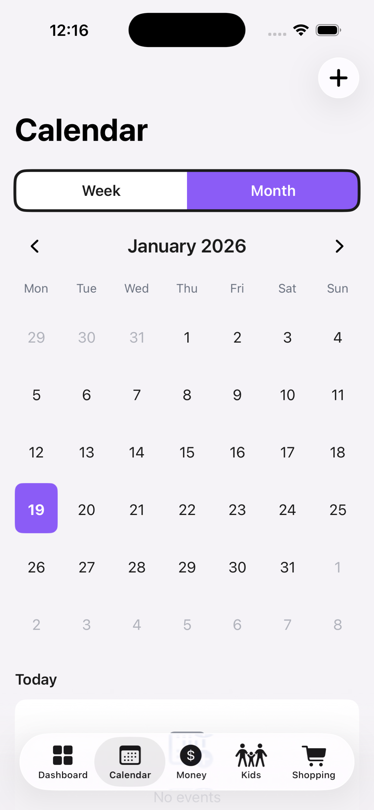 Pairently calendar view